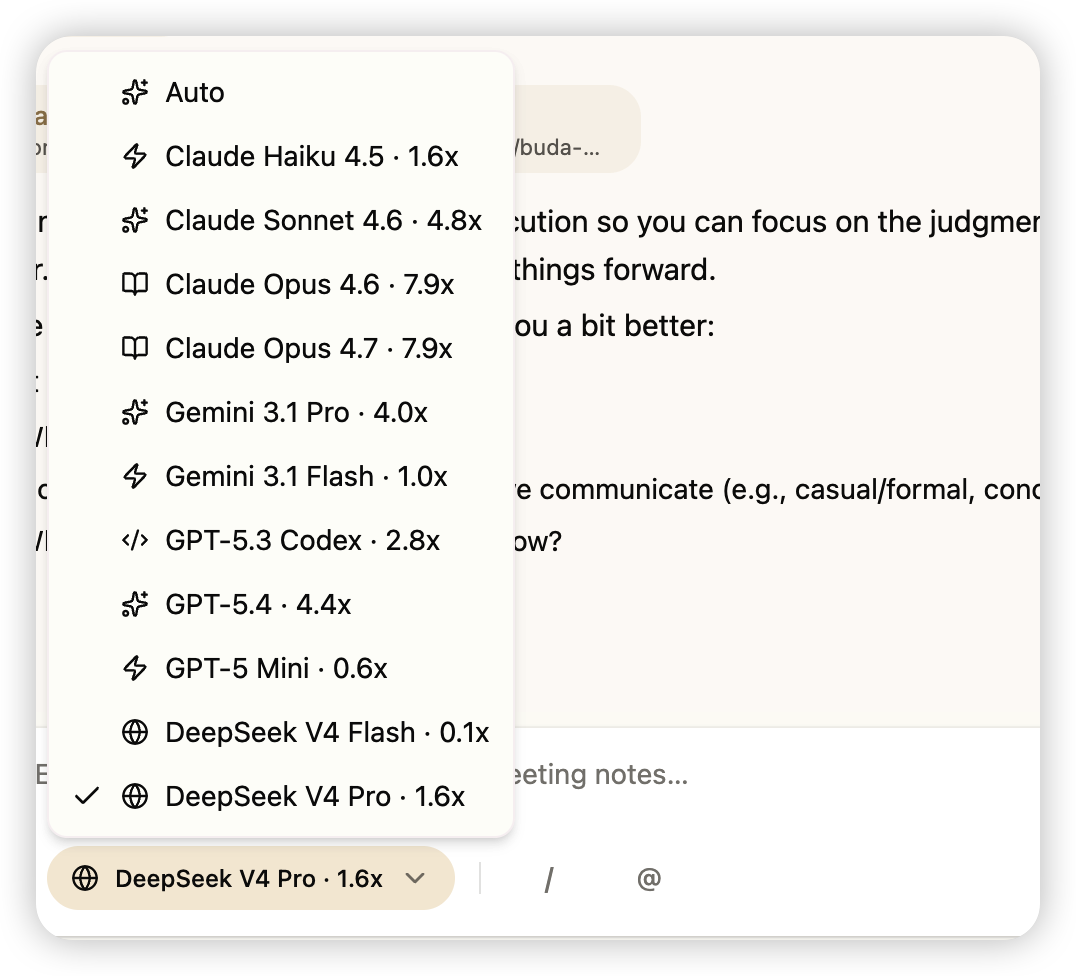Model selector showing all available models